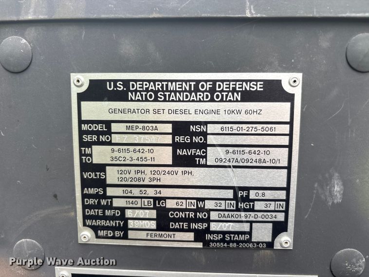 image for item EU5515 2007 Fermont MEP-803A generator
