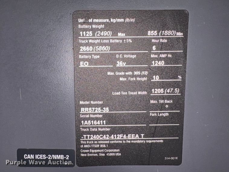 image for item EU7487 2017 Crown RR5725-35 reach truck