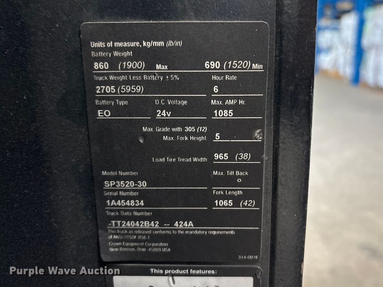 image for item EU8635 2016 Crown SP3520-30 order picker