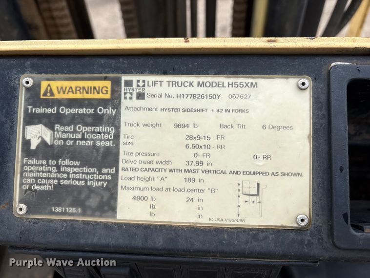 image for item EU8650 2001 Hyster H55XM forklift