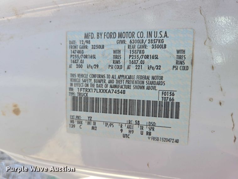 image for item EV5848 1999 Ford F150 Ext. Cab pickup truck