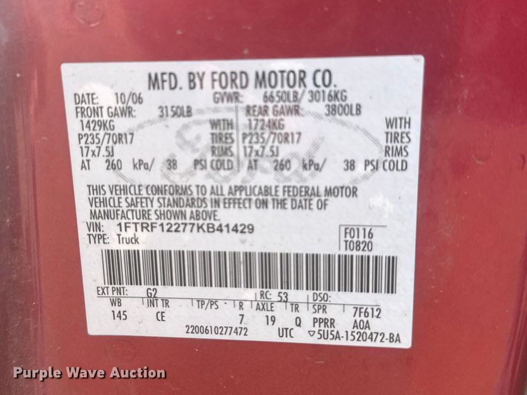 image for item EV5889 2007 Ford F150 