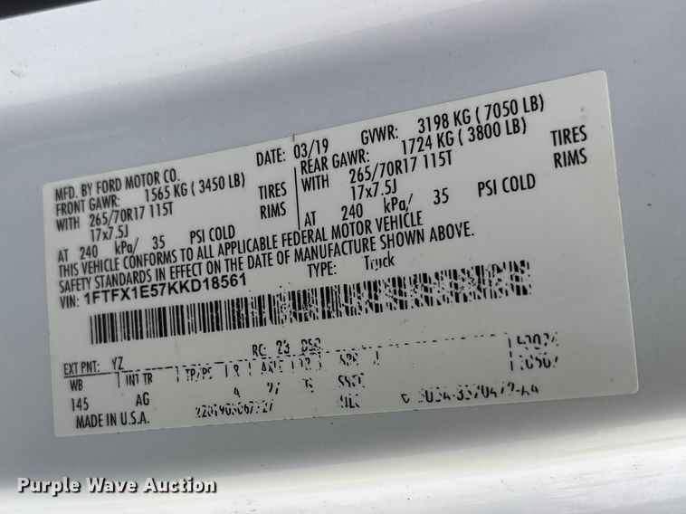 image for item EW1541 2019 Ford F150 XL Ext. Cab pickup truck