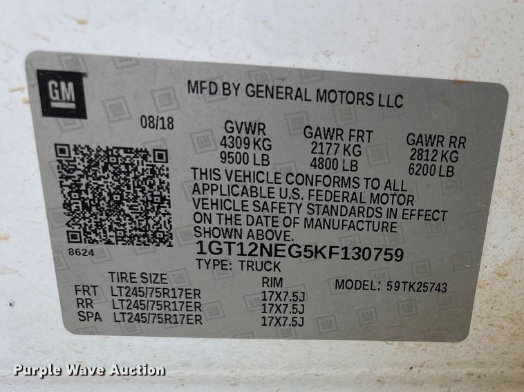 image for item EW1543 2019 GMC Sierra 2500HD Crew Cab pickup truck
