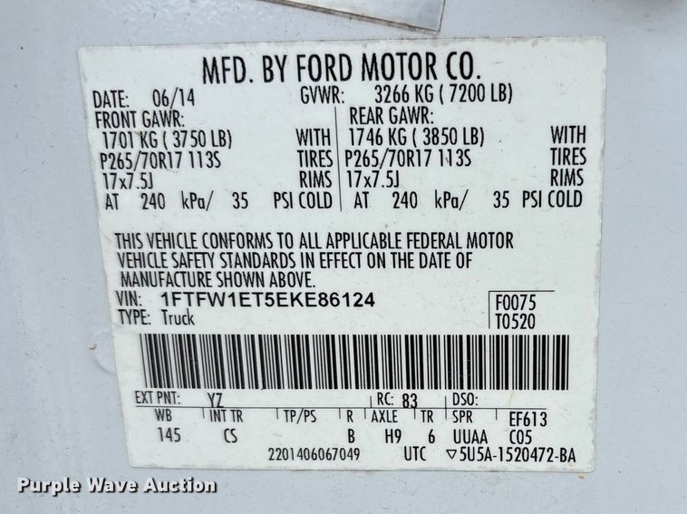 image for item EW1552 2014 Ford F150 XL Ext. Cab pickup truck