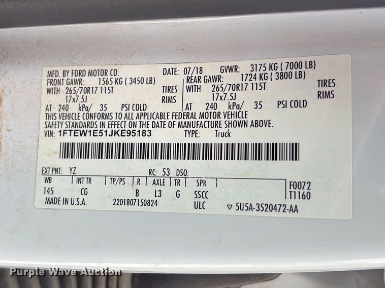 image for item EW1560 2018 Ford F150 