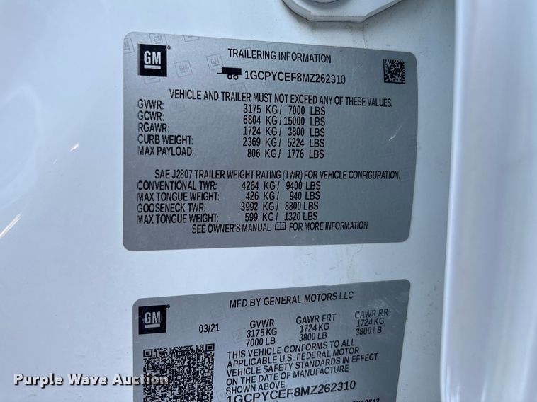 image for item FB3395 2021 Chevrolet Silverado 1500 Crew Cab pickup truck