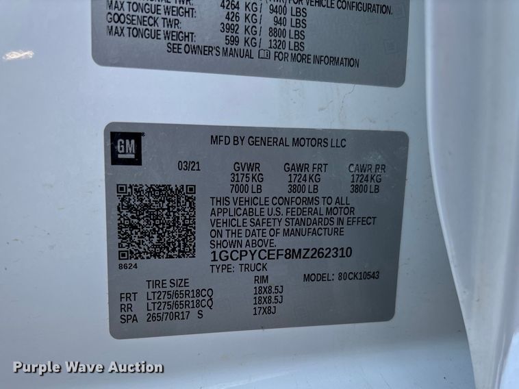 image for item FB3395 2021 Chevrolet Silverado 1500 Crew Cab pickup truck