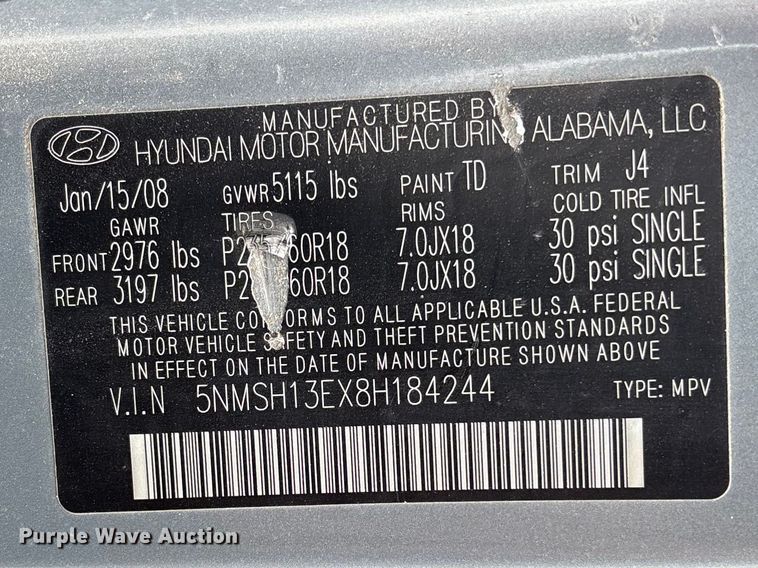 image for item FB3414 2008 Hyundai Santa Fe SUV