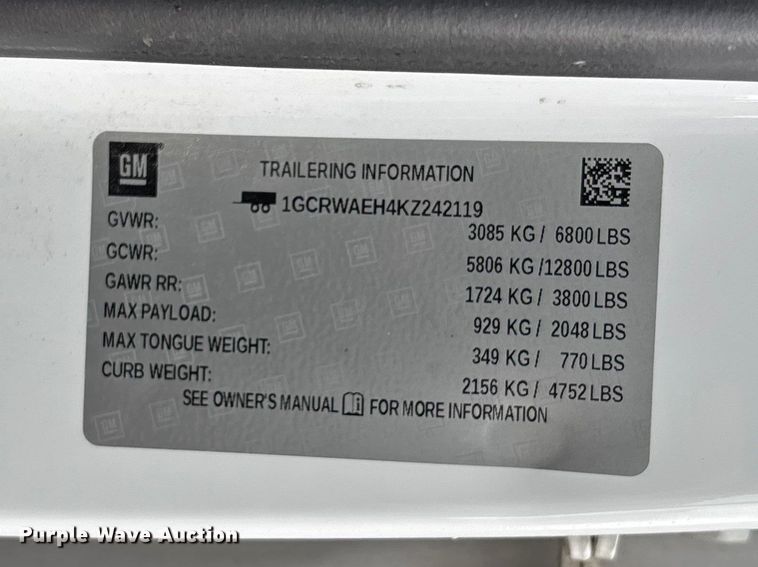 image for item FB3445 2019 Chevrolet Silverado 1500 Ext. Cab pickup truck