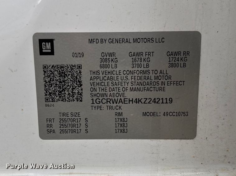 image for item FB3445 2019 Chevrolet Silverado 1500 Ext. Cab pickup truck