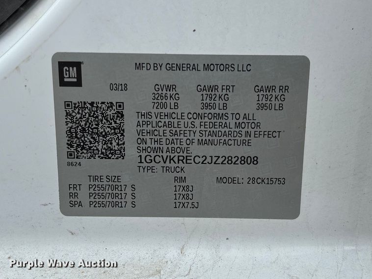 image for item FB3446 2018 Chevrolet Silverado 1500 Ext. Cab pickup truck