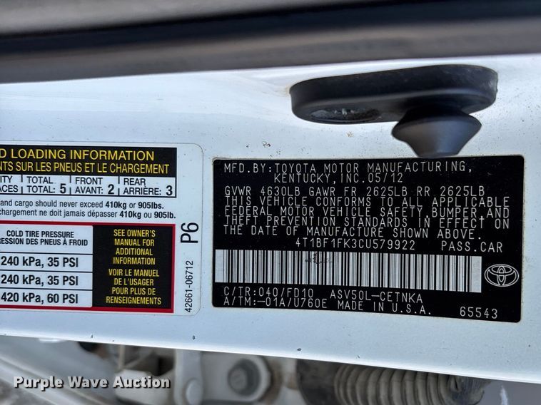image for item FB3460 2012 Toyota Camry 