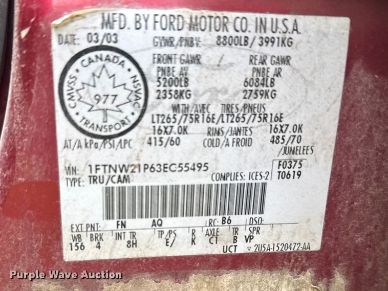 image for item FB7254 2003 Ford F250 Super Duty Crew Cab pickup truck