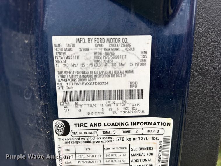 image for item FB7256 2010 Ford F150 Crew Cab pickup truck
