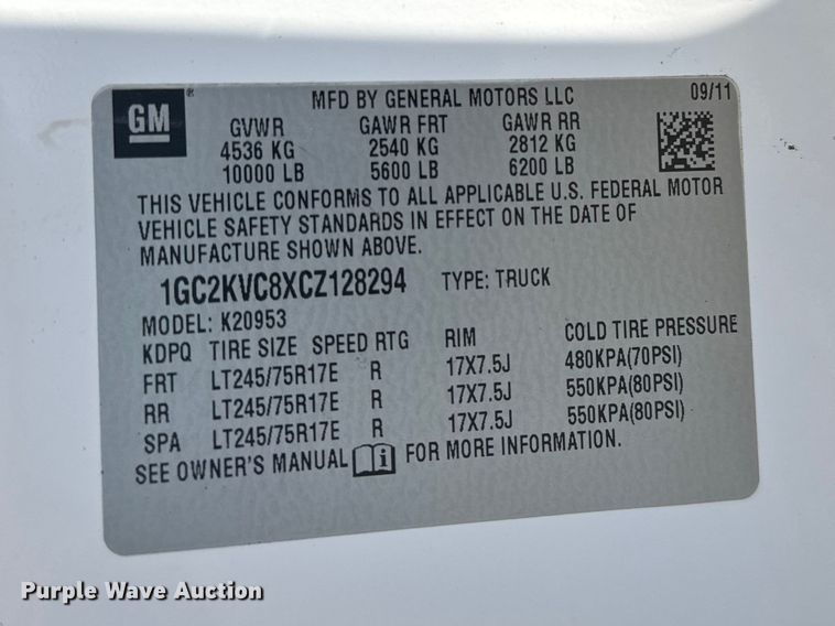 image for item FB7262 2012 Chevrolet Silverado 2500HD Ext. Cab pickup truck