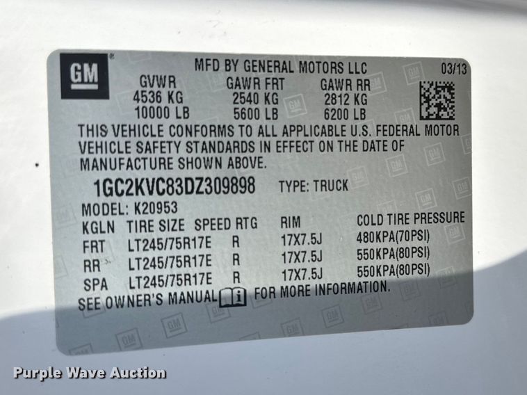 image for item FB7263 2013 Chevrolet Silverado 2500HD Ext. Cab pickup truck