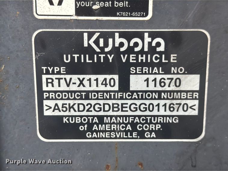 image for item FB8157 2016 Kubota RTV-X1140 utility vehicle