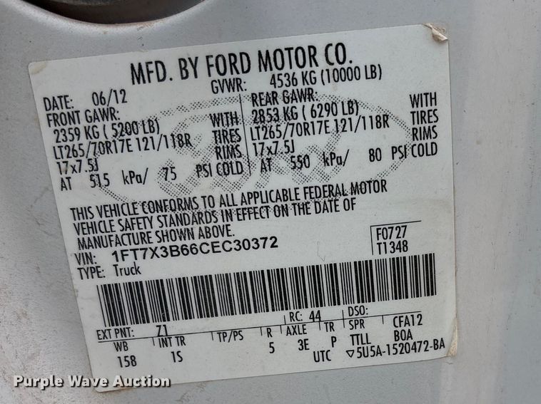 image for item FC2079 2012 Ford F350 Ext. Cab pickup truck