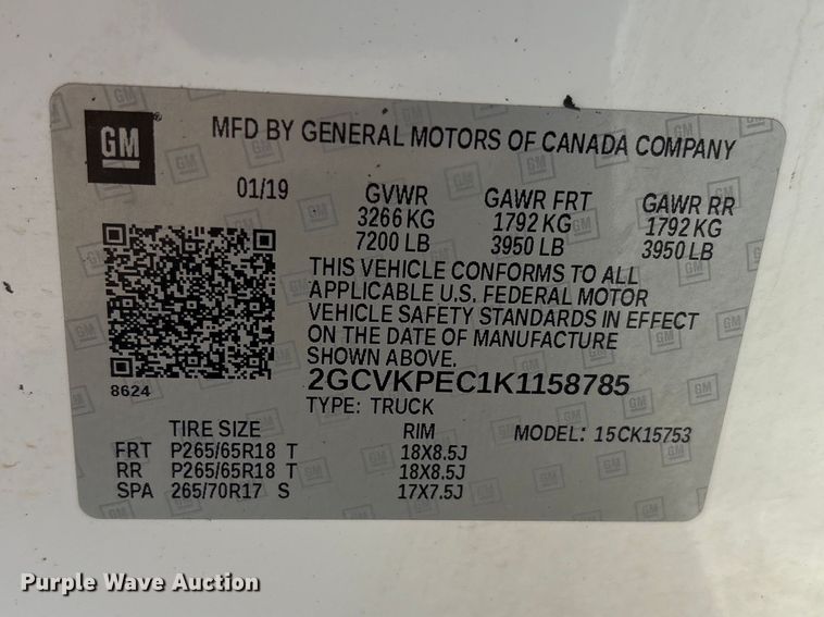 image for item FC2215 2019 Chevrolet Silverado 1500 Ext. Cab pickup truck