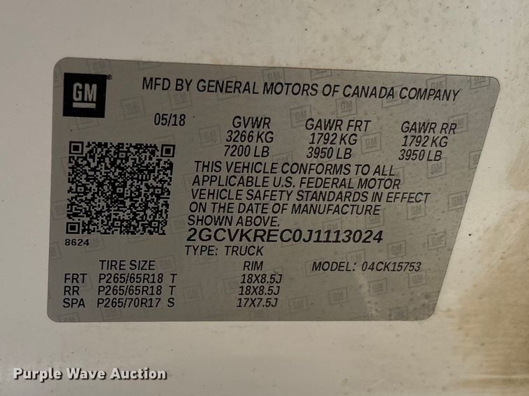 image for item FC2216 2018 Chevrolet Silverado 1500 Ext. Cab pickup truck
