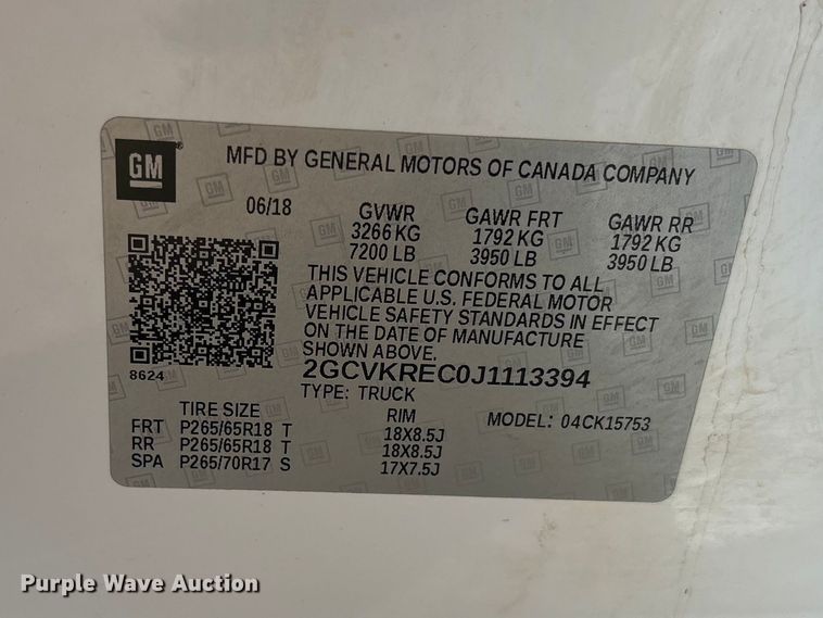 image for item FC2217 2018 Chevrolet Silverado 1500 Ext. Cab pickup truck