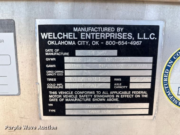 image for item FC2238 2007 Welchel Enterprises mobile office trailer