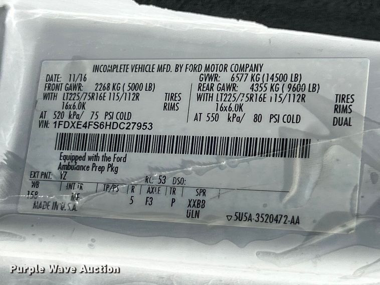 image for item FC5443 2017 Ford E450 Super Duty van cab and chassis