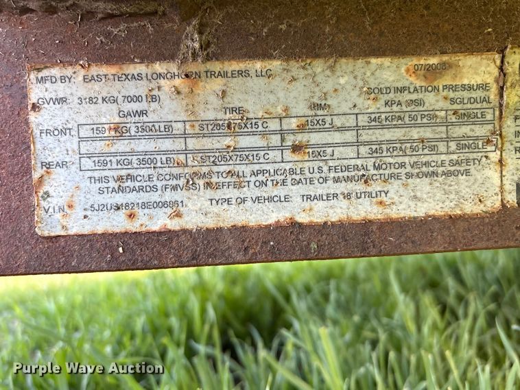 image for item FG2899 2008 East Texas Longhorn Trailers utility trailer
