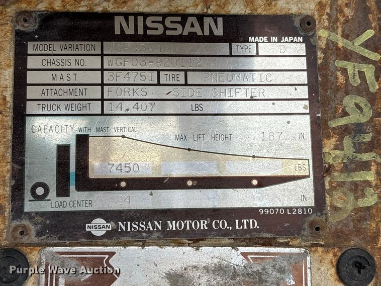 image for item FG2963 Nissan WGF03A40V forklift