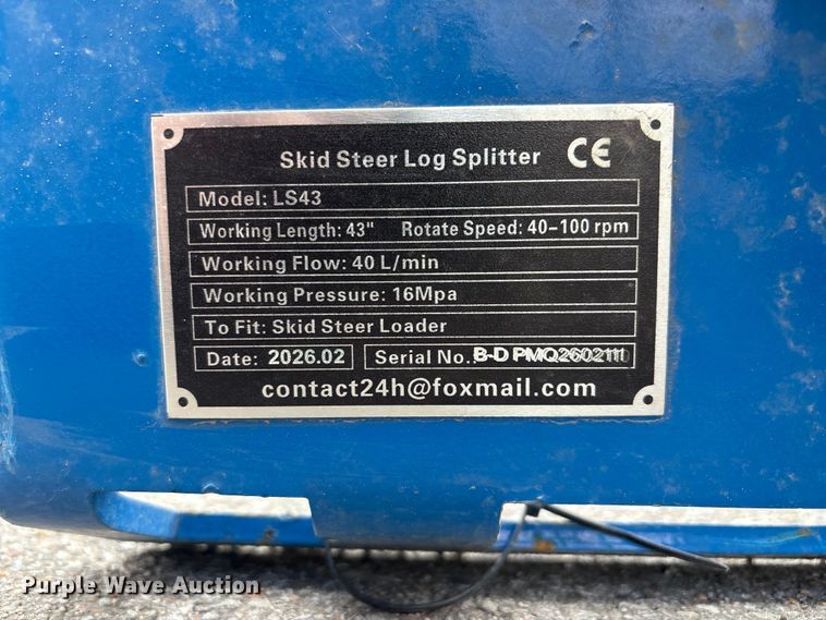 image for item FG2993 2026 Giyi LS43 skid steer log splitter