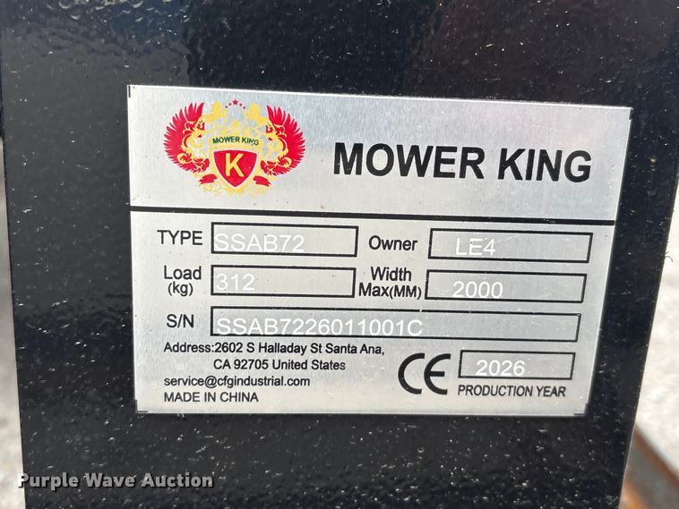 image for item FG2994 2026 Mower King SSAB72 skid steer broom