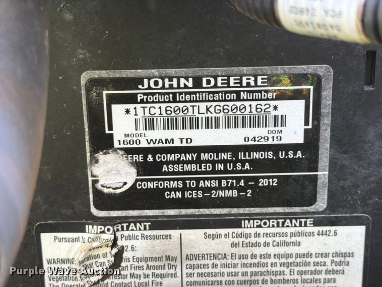 image for item FK0079 2019 John Deere 1600 WAM TD lawn mower