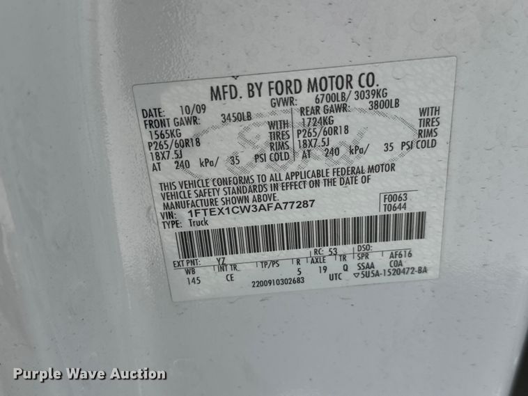 image for item GA9704 2010 Ford F150 Ext. Cab pickup truck