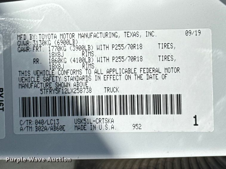 image for item NK9147 2020 Toyota Tundra Crew Cab pickup truck