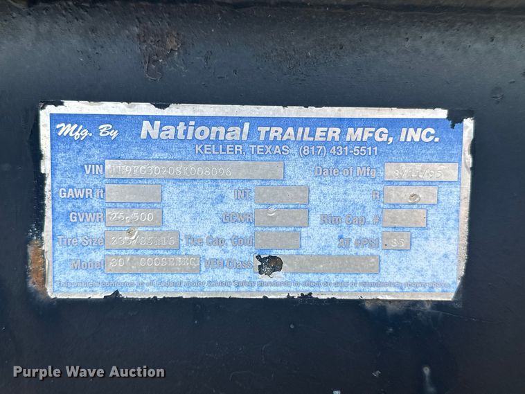 image for item NK9226 1995 National Trailer Mfg. equipment trailer