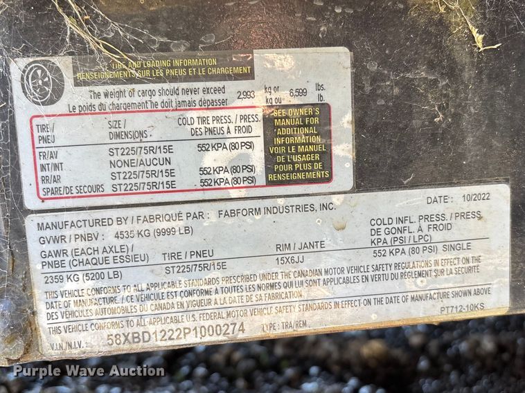 image for item YA2994 2023 FabForm PT712-10KS dump trailer