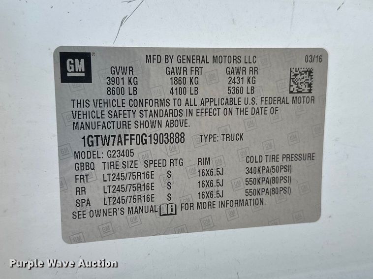 image for item YA3201 2016 GMC Savana G2500 van