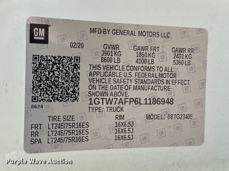 image for item YA3203 2020 GMC Savana G2500 van