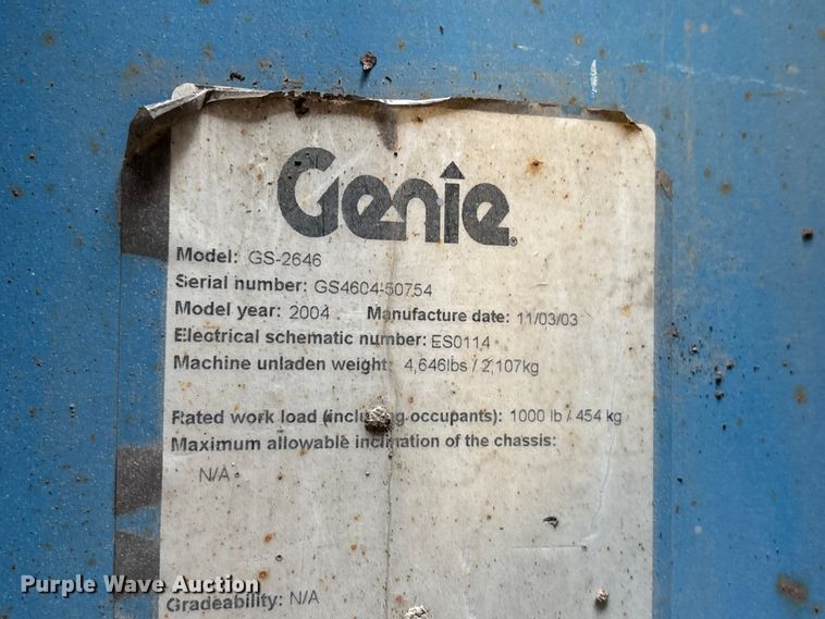 image for item DT0225 2004 Genie GS-2646 scissor lift