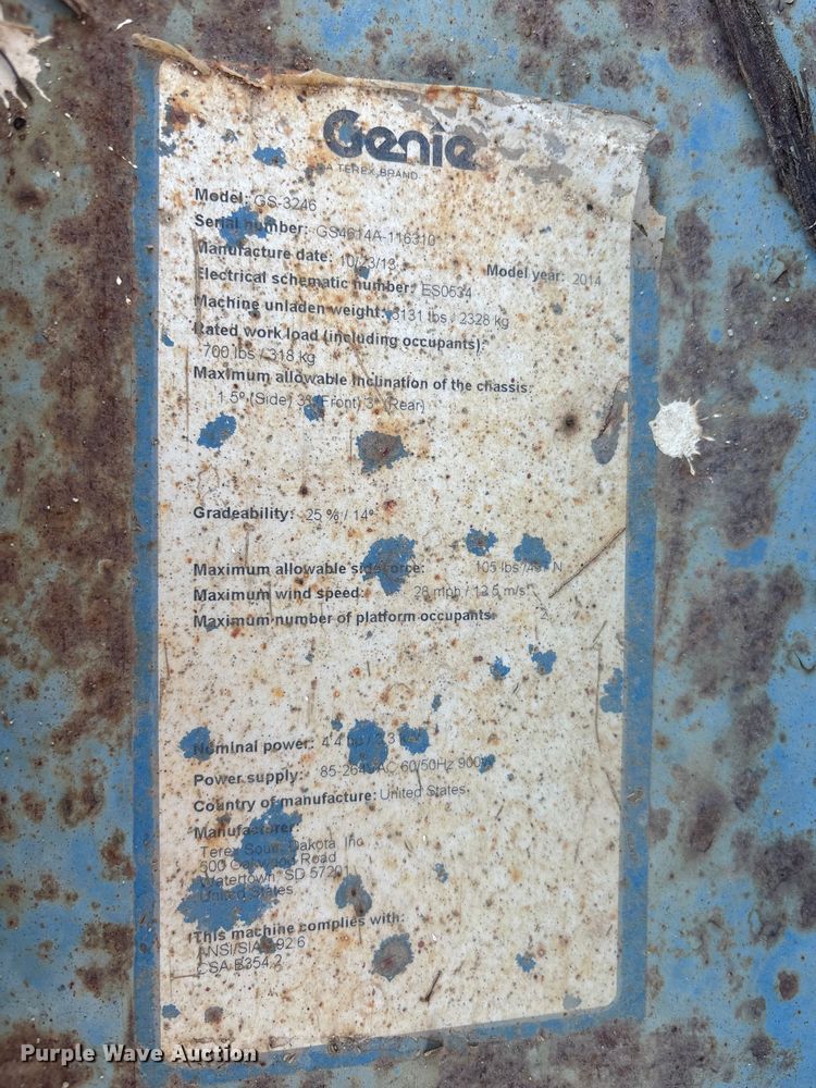 image for item DU0467 2014 Genie GS-3246 scissor lift