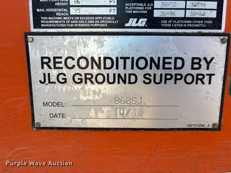 image for item DU0470 2008 JLG 860SJ boom lift