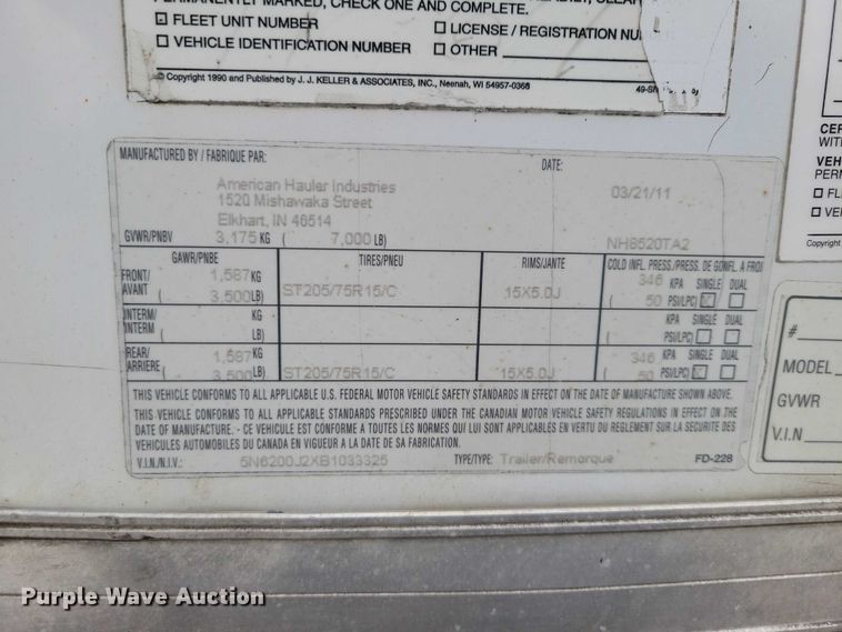image for item DZ7074 2011 American Hauler  American Hauler enclosed cargo trailer