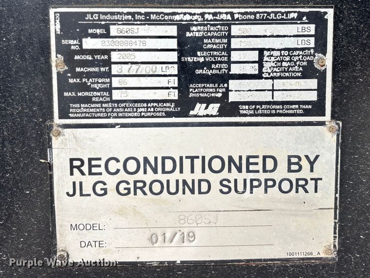 image for item EA4759 2005 JLG 860SJ boom lift