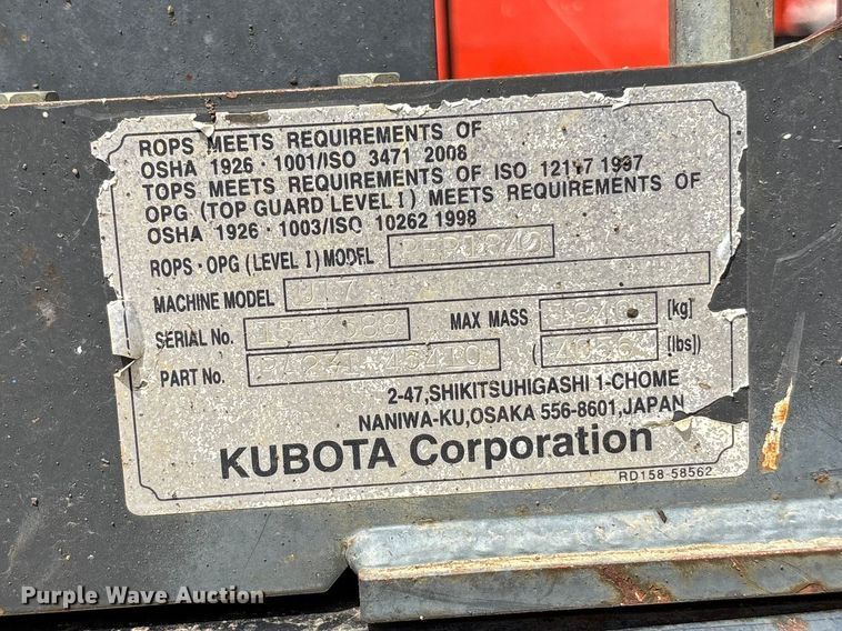 image for item EA4833 2015 Kubota U17 mini excavator