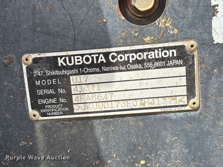 image for item EA4833 2015 Kubota U17 mini excavator