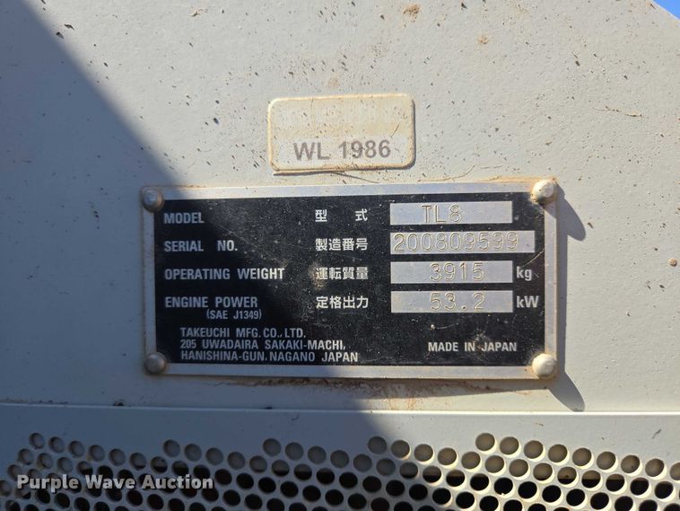 image for item EB1406 2020 Takeuchi TL8 tracked skid steer loader