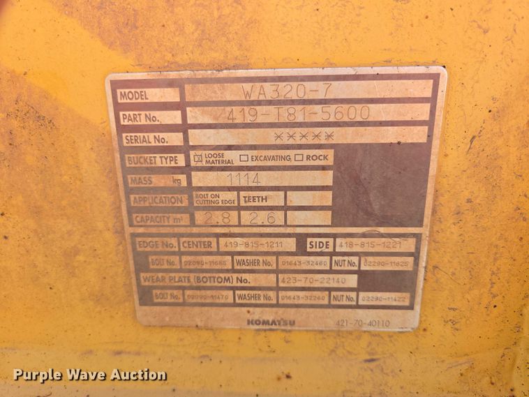 image for item EB1407 2015 Komatsu WA320-7 wheel loader