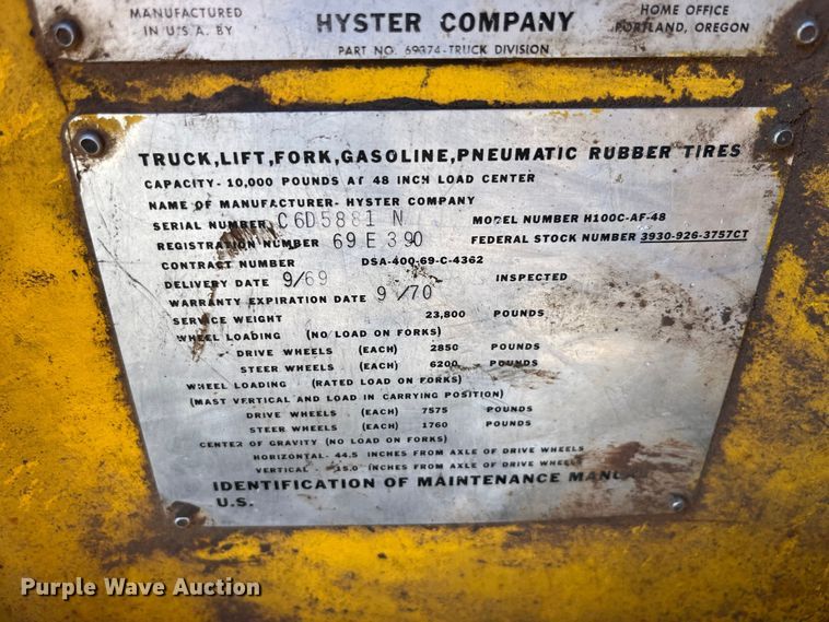 image for item EB1412 1969 Hyster H100C-AF-48 forklift
