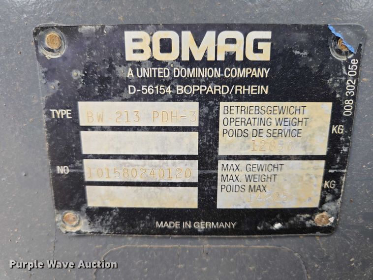 image for item EB1415 1999 Bomag BW 213PDH-3 single drum vibratory roller